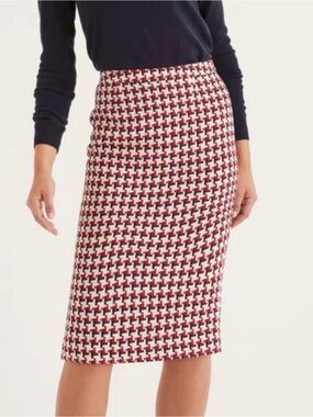 Biden Clara Rweed Wool Blend Red Houndstooth Pencil Skirt